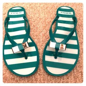 Coach Jelly Sandals - Green and White